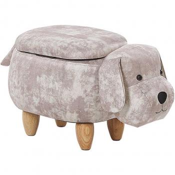 Taburete Infantil Doggy de Terciopelo Marrón con Almacenamiento y Patas de Madera