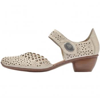 Rieker Women's Pia Open Court Shoes - Cream Leather - Size 4 / Rieker Mirjam 53 Mary Jane Women's Bone Pump Euro 37 US 6 - 6.5 M