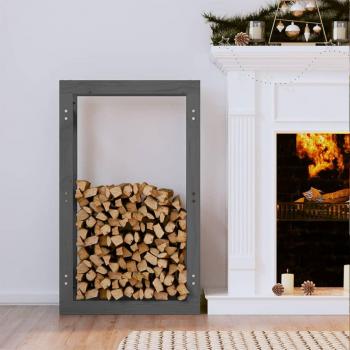 Estante para Leña de Madera Maciza de Pino, 60x25x100 cm, Color Natural, Blanco y Gris