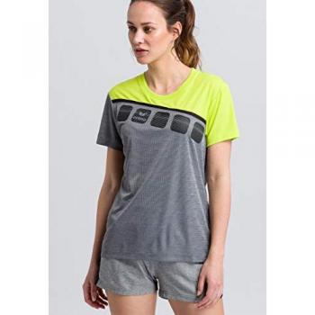 Erima Women's 5-C Short Sleeve T-shirt - Grey Marl / Lime Pop / Black