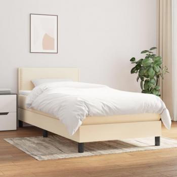 Cama box spring de muelles con colchón en tela color crema 90x200 cm