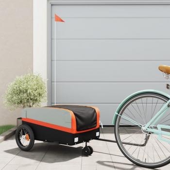 Remolque para bicicleta de hierro blanco, negro y naranja, capacidad 30 kg