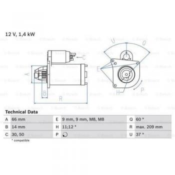 Motor de Arranque Bosch 0 986 021 651 para CITROËN: Xsara Picasso, C4, C3, Xsara, Berlingo, C2, C5, C4 Picasso, C4