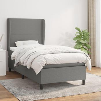 Cama box spring de muelles con colchón gris oscuro 90x190 cm tela