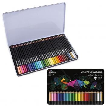 Lápices de colores triangulares en caja metálica de 36 unidades