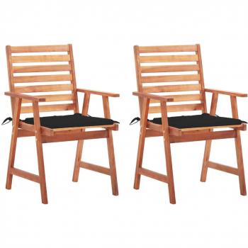 Sillas comedor de jardín y cojines 2 uds madera maciza acacia negra
