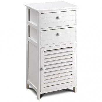 Cómoda de Madera de Paulownia 2 Cajones y Puerta Blanca 40x29x78 cm