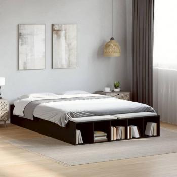 Cama de madera negra con capas cruzadas 140x190 cm, estructura de cama de ingeniería negra Vidaxl