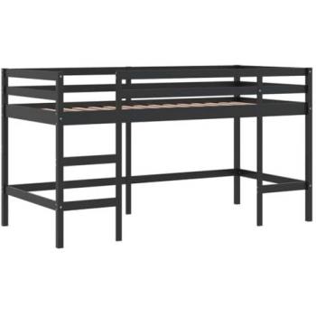 Cama alta de niños con escalera, estructura de madera maciza de pino negra, dimensiones 90x200 cm