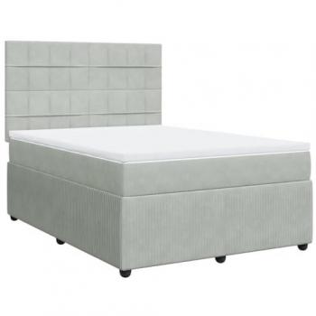 Cama box spring con colchón de terciopelo gris claro 160x200 cm