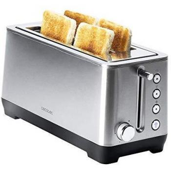 Cecotec Tostadora BigToast Extra Double. 1600 W, 2 Ranuras Largas Extra Anchas, Acero Inoxidable, 4 Funciones preconfiguradas, 6 Niveles de Potencia, Varillas Superiores para Calentar