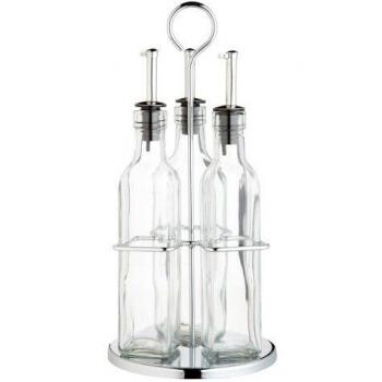 KitchenCraft World of Flavours - Juego de Botellas de Aceite y Vinagre y Soporte, Cristal / Metal, Juego de 4 piezas