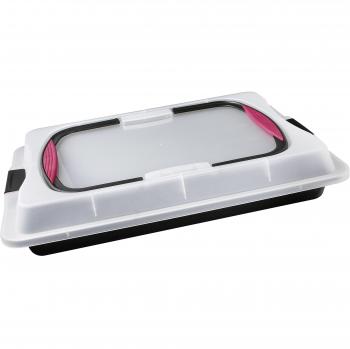 Zenker Rustidera con Tapa, Acero/teflón Polipropileno, 42.5x29.5x8 cm. 1 ud, Negro/Transparente/Rojo, 42.5 x 29.5 x 8 cm