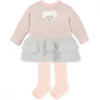 Vestido de bebé niña en tricot a rayas con leotardos