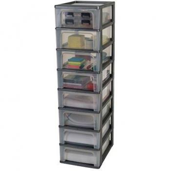 Amazon Basics, Torre de almacenamiento, organizador, 8 cajones de 7 L, tamaño A4, cajones transparentes, oficina, sala de estar - Organizer Chest OCH-2008 - Gris