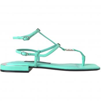 Aqua Green Leather Ankle Strap Flats Sandals - EU37/US6.5, Dolce & Gabbana Flat Sandals, Female, Blue, Size: 7 US Green Leather Ankle Strap Flats Sandals