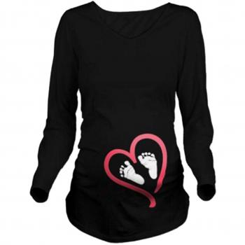 Q.KIM Camiseta Divertido Estampada de Manga Larga Premamá para Mujer Embarazo Lactancia T-Shirt