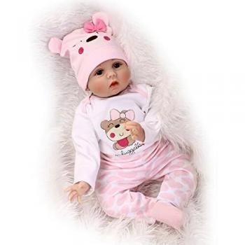 MAIDE DOLL Reborn Muñecas de bebé de Vinilo de Silicona Suave Realista Recién Panda Coat Negro Zapatos de Pantalones Nacido para niños Mayores de 3 años Juguete-55CM