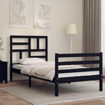 Cama de madera maciza con cabecero negro 100x200 cm