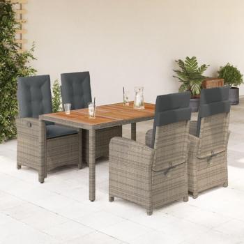 5-Piece Grey Poly Rattan Garden Dining Set with Cushions