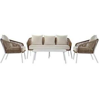 Conjunto de Sofá y Mesa DKD Home Decor MB-179038 Jardín Beige Metal Aluminio Cuerda 151,5 x 72 x 70 cm (4 pcs)