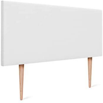 Cabecero Tapizado de Lino Natural Blanco con Patas para Cama Dormitorio Moderno (105x105cm, compatible con camas 80/90/105)