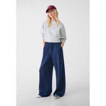 Soft-Touch Navy Blue Palazzo Trousers L