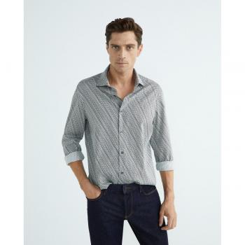 Emporio Armani Men's Regular Fit Gray Casual Shirt with Micro Logo Print, Size S