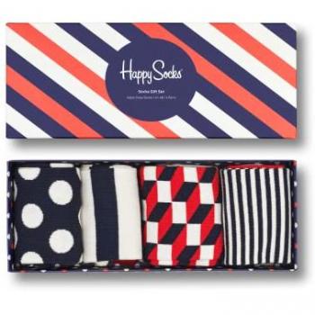 Happy Socks 4-Pack Classic Navy Socks Gift Set - Size 36-40, Unisex, Multicolour Cotton, Novelty Patterned, Soft Breathable, Crew Socks in a Gift Box