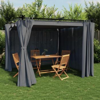 Cenador de jardín con cortinas de acero 3x3 m color crema y antracita