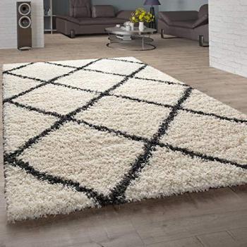 Alfombra Pelo Largo Shaggy Escandinava Motivo Rombos Gris 300x400 cm