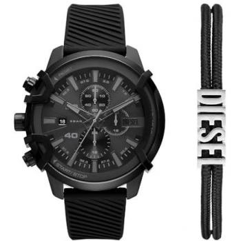 Diesel Griffed Men's Black Chronograph Watch Set DZ4650SET - Silicone Strap, 48mm Analogue