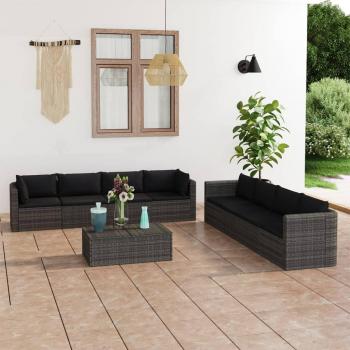 9-Piece Grey Poly Rattan Garden Lounge Set with Cushions