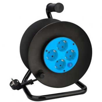 Alargo Enrollable 50 mts, 4 tomas, 3x1.5mm, marca Onlex
