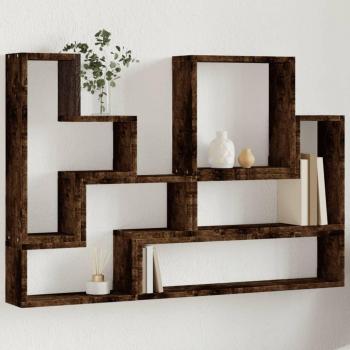 Estante de pared en madera multicapa color roble ahumado 96x12x64 cm