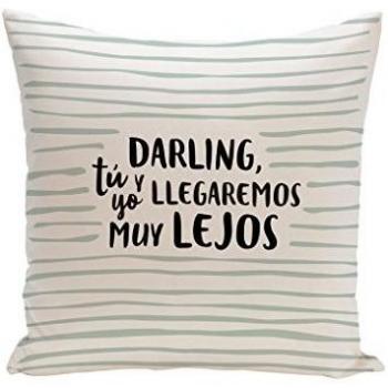 UO Funda de Cojín, Estampado Darling, tú y yo llegaremos Muy lejos, Algodón-Poliéster, Verde y Púrpura, 45x45x2 cm