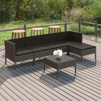 vidaXL 6-Piece Grey Poly Rattan Garden Lounge Set with Cushions