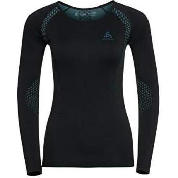 Odlo Essentials Seamless Light St LS Cn Camiseta, Mujer, Nero/Blue Radiance, XS
