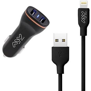 Cargador Coche Myway Compatible Apple Lightning 2USB 2.1A + Cable 1m Negro