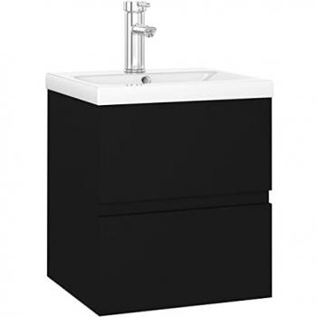 Mueble con lavabo negro de aglomerado y madera contrachapada, robusto y estable