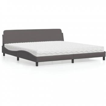 Cama con colchón gris de 200x200 cm en cuero sintético