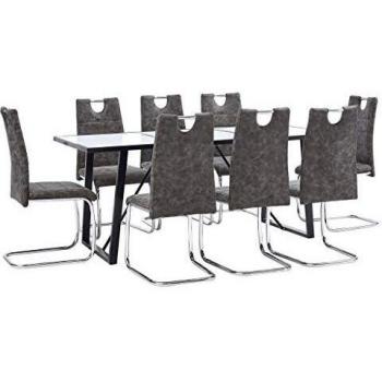 vidaXL Juego de Comedor 9 Piezas Cuero Sintético Mobiliario Decoración Interior Casa Hogar Robusto Duradero Resistente Funcional Práctico Útil Marrón