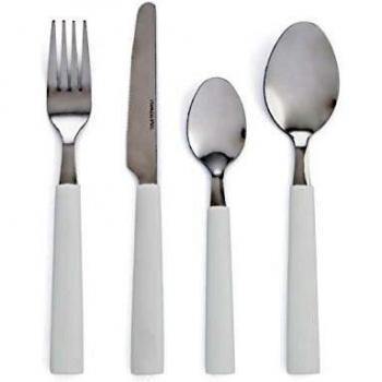 Quid Fresia Set de 24 Cubiertos con Mango Blanco, Acero Inoxidable, Blanco, 9 x 9 x 24 cm