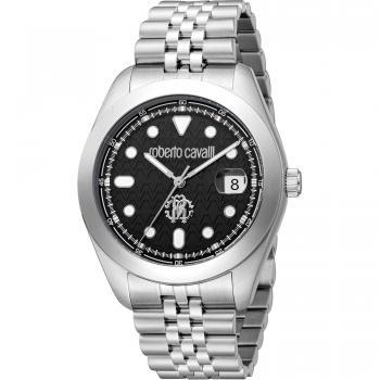 Roberto Cavalli Men's Silver Gray Strap Black Dial Watch