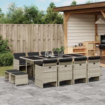 Set de Comedor de Jardín 13 Piezas con Cojines Grises en Polyrattan