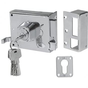 Cerradura de Sobreponer 73-100 Cromo Brillo Derecha con Palanca y Cilindro Europerfil para Puertas de Madera