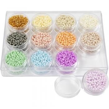 Kit de Rocaille Pastel 3 mm, Tamaño 8/0, Agujero 0,6-1,0 mm, 12x17 g