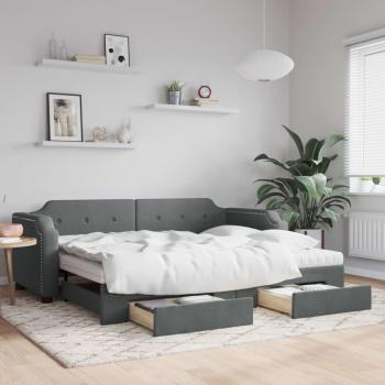 Sofá cama nido extraíble con cajones en tela gris oscuro 100x200 cm