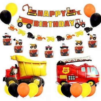 Conjunto de suministros para la fiesta de cumpleaños de construcción, excavadora, excavadora, camión, camión, decoraciones para fiestas, globos para vehículos para niños
