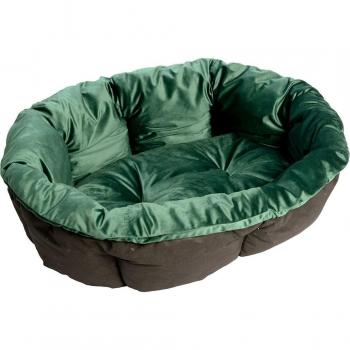 Cama para mascotas Ferplast Siesta Deluxe con funda de sofá aterciopelada verde - Tamaño 10